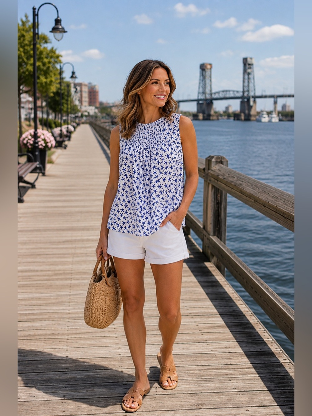 KATE SPADE Broome Street Blue Starfish Poplin Top S